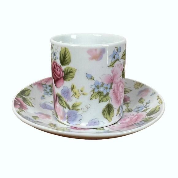 El Ganador Porcelain Floral 2 oz Demitasse Cup Saucer Pink Roses Small 2" Tall - Picture 10 of 13